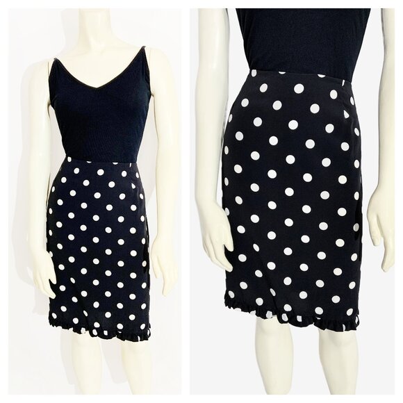 Vintage Black and White Polka Dot Print Skirt / size Medium - Picture 2 of 7